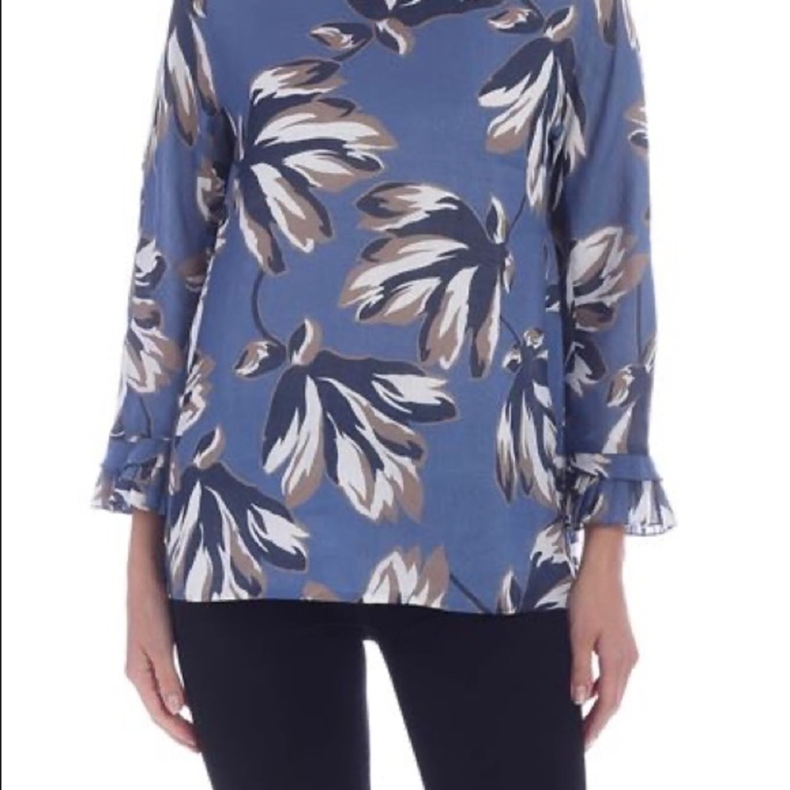 S Maxmara Blue Eleonor Ramie Floral Blouse Size 12